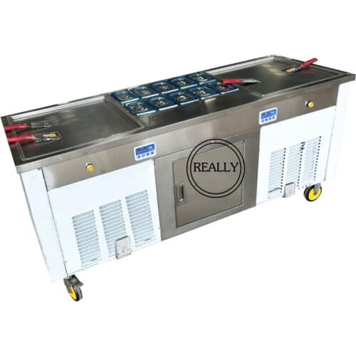 Double square Pans 2 square Pans Ice Cream Roll Making Machine with Salad Fruit 10pcs Cooling Tanks fried ice cream machine