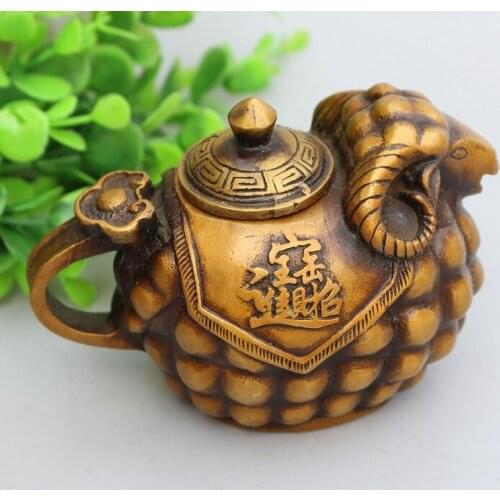 Antique QingDynasty Handmade copper teapot ,Sheep type,Hand-carved crafts,best collection& adornment