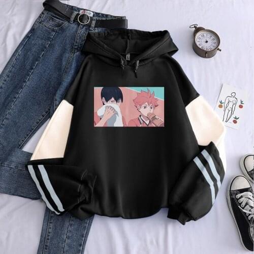Fashion Japan Anime Haikyuu Patchwork Sweatshirts Harajuku Manga Cute Hinata Shoyo Tobio Kageyama Long Sleeve Streetwear Hoodies