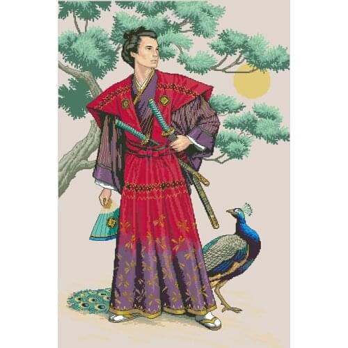 COTTON Top Quality Lovely Counted Cross Stitch Kit The Mighty Samurai Asian Japanese Man and Peacock Bird dim 03881