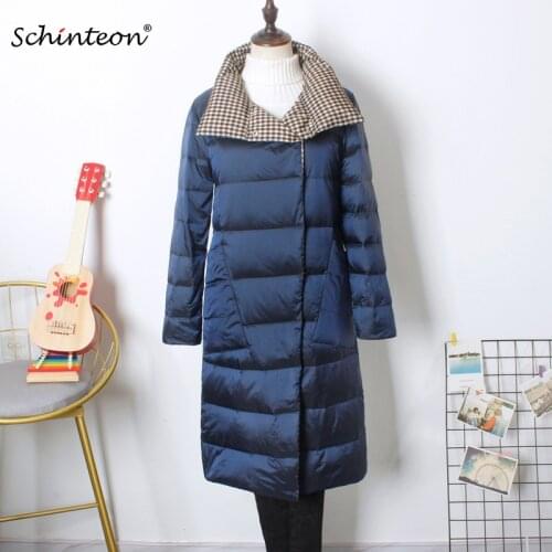 2020 New Schinteon Long Down Jacket Double Sided Wearing 90% White Duck Down Coat Casual Winter Warm Outwear for Women