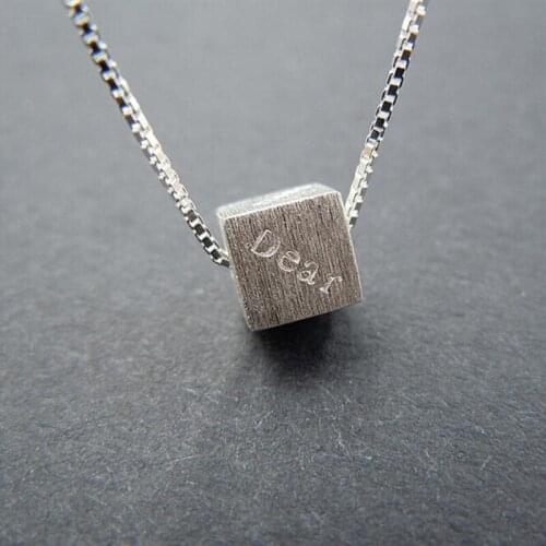New Anti-allergic Romantic Letters Dear Alphabet Magic Cube Square 925 Sterling Silver Clavicle Chain Pendant Necklaces N041