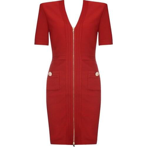 New Arrival Red Bandage Dress Bodycon Short Sleeve 2021 Women Summer Sexy Party Dress Club Celebrity Mini Dresses