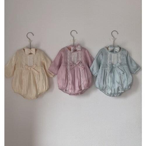 2020 Autumn Newborn Baby Girls Princess Bodysuits Lace Bowknot Headband Korean Style Infants Birthday Party Jumpsuits