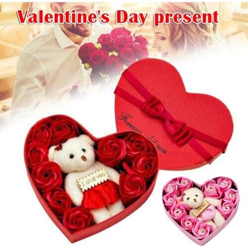 Christmas Valentines Day Gift 10 Soap Flower Rose Gift Box Bear Send Girlfriend Birthday Wedding Gift LXY9