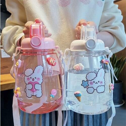 1300ml Large Capacity Sippy Water Bottle Portable Plastic Creative Cute Sticker Outdoor Travel Kids Drinking Cup With Straw