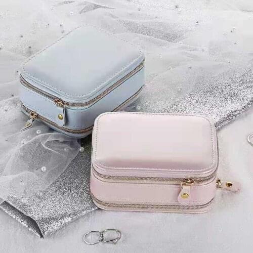 Exquisite PU Leather Double Zipper Portable Jewelry Storage Box Necklace Ring Earring Jewelrys Box Lipstick Makeup Box Dust Boxs