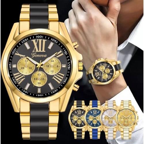 Luxury Gold Watches for Mens Casual Quartz Stainless Steel Band Diamonds Business Watch Wristwatch with Diamonds