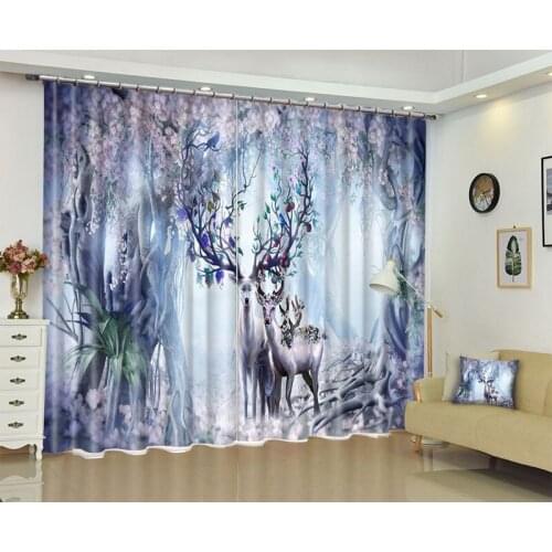 Modern window curtains home decoration fashion fabrics for curtains living room 3D Elk window treatment balcony