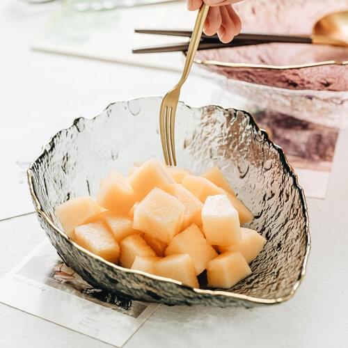 Nordic Style Glass Clear Salad Bowls Salad Plates with Gold Edge for Salad Fruit Vegetable Dessert