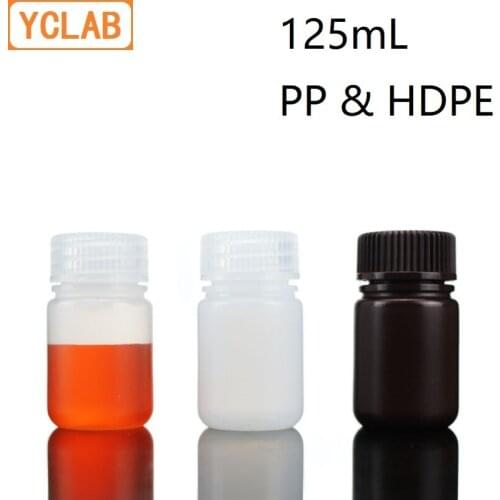 YCLAB 125mL Reagent Bottle PP & HDPE Plastic Low-High Temperature Acid-Base Resistance Milky White Translucent Brown Labware