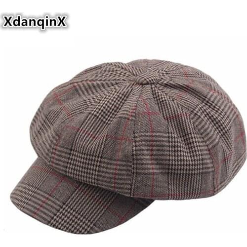 XdanqinX Ladys Hats British Retro Plaid Newsboy Caps For Women Bone Casual Elegant Visor Hat 2019 New Style Womens Brand Cap