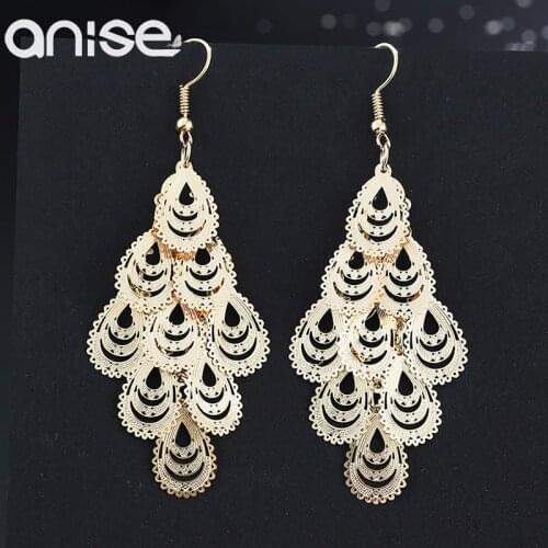 Anise Fashion Multilayer Waterdrop Hollow Drop Earrings Women Exaggerated Long Metal Teardrop Dangle Earring Statement Jewelry