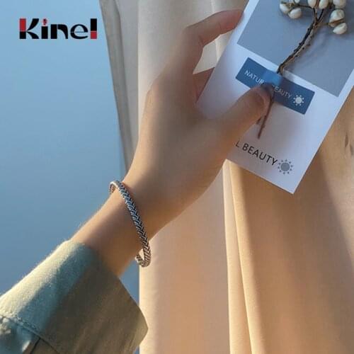Kinel 925 Sterling Silver Vintage Bracelets for Women New Fashion Punk Thai Silver Japanese Korean Simplicity Jewelry