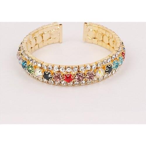BLIJERY New Fashion Multicolor Crystal Bracelets & Bangles for Women Bridal Gold Color Open Cuff Bracelets Femme Wedding Jewelry