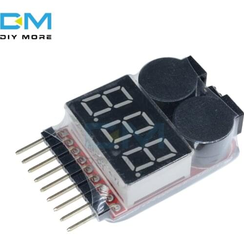 1-8S Lipo Li-ion Fe Battery Voltage 2IN1 Indicator Tester Low Voltage Buzzer Alarm For RC Car Boat LED 3.7-30V Dual Speaker