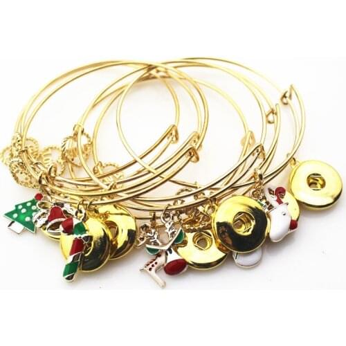 10pcs/lot Gold christmas ginger snap bracelet adjustable bangles&bracelet for 18mm snap button diy jewelry