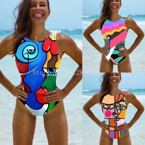 Halter Print 2021 Sexy Women One Piece Swimsuit Swimwear Female Brazilian Bathing Suits Bodysuit Beach Wear Backless Monokini