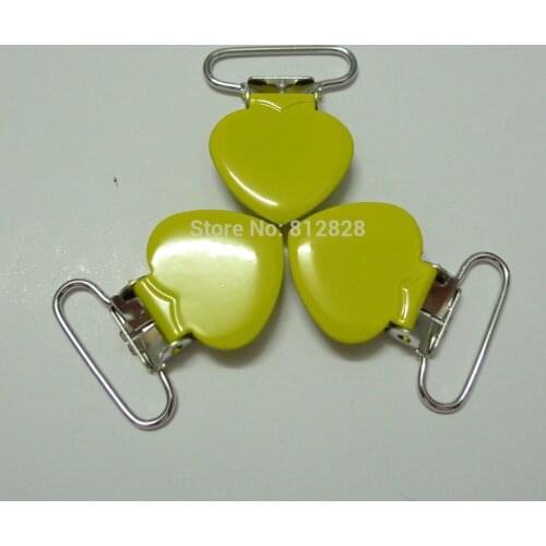 25pcs 1'' 25mm #MD3 Lemon Yellow Color Enamel Heart Pacifier Clips