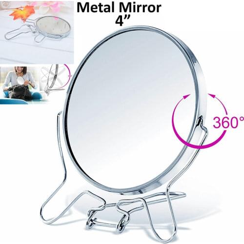 4" Round Makeup Cosmetic Mirror 360 Degree Rotation Two Side Mirror Magnifier Stainless Steel Frame