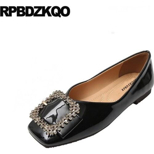 Bow Patent Leather Large Size Crystal Rhinestone Women Black 12 44 Flats Shallow Cheap Shoes China 11 Square Toe Casual Diamond