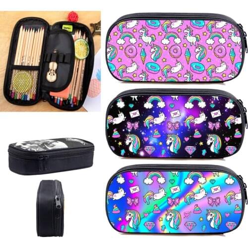 Rainbow Pink Unicorn Pencil Case School Supplies Cartoon Unicorn Cosmetic Bags Women Makeup Zipper Pouch Stationery Storage Bag