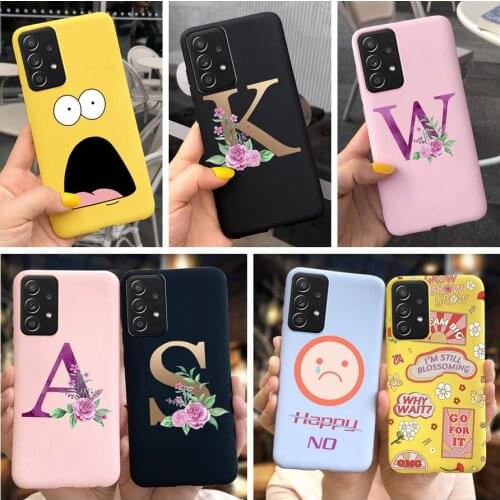 Phone Case For Samsung Galaxy A52 5G Case Cute Letters Alphabet Matte Coque Silicon Soft Back Cover For Samsung A 52 a52 5G Capa