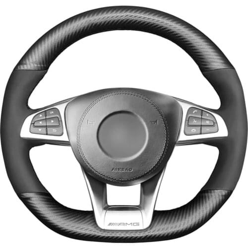 Black Carbon Fiber Suede Car Steering Wheel Cover For Mercedes-Benz A45 AMG W205 C43 C63S AMG CLA45 CLS63 AMG GLC 43 63 AMG