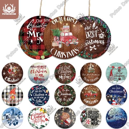 Putuo Decor First Christmas Wood Round Signs Wooden Plaques Christmas Gnome Truck New Years Decoration Navidad Gift Wall Decor