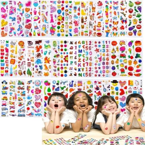 30 Sheets Different Puffy 3D Cartoon Stickers Waterproof Bubble Kids DIY Craft Toys Princess Animal Boys Girls Children Gifts