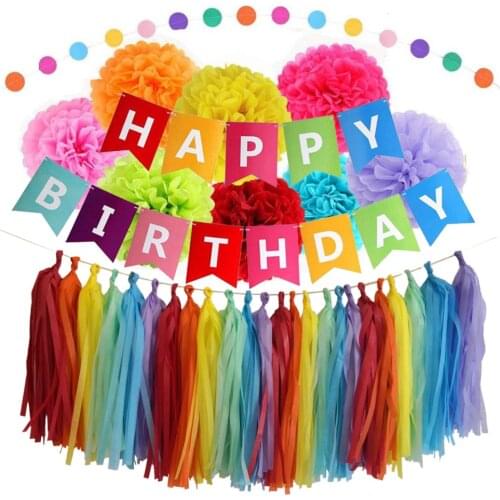 Unicorn Rainbow Party Decorations Set Paper Pom Poms Circle Garland Banner for Baby Boy Girl Birthday Party Favor Wedding Decor