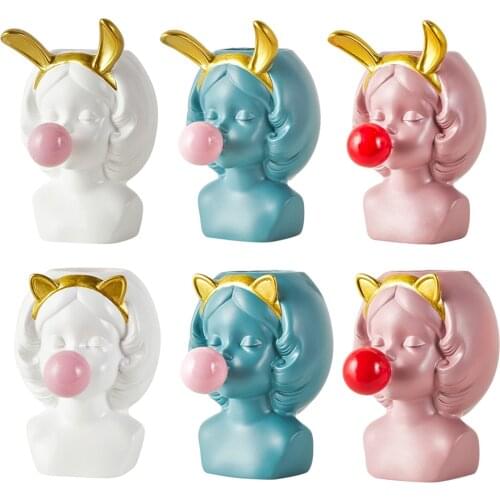 Cute Girl Blowing Bubbles Succulent Planters Vinyl Flower Pot Nordic Vase for Home Tabletop Decor Various Styles Flowerpot