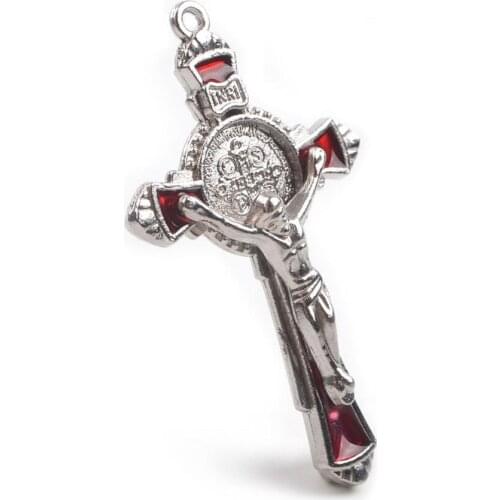 Catholic 51x29mm Alloy Metal St Benedict Jesus Cross Exquisite Religious Pendant Crucifix 6pcs
