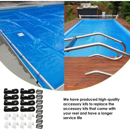 Pool Solar Cover Reel Attachment Kit For In Ground Swimming Pool Outside 8pcs Blanket Straps & 8pcs Buckles & 8pcs Clips