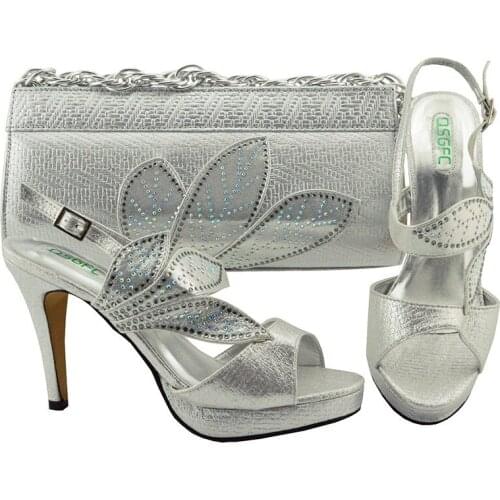 African Matching Shoe and Bag Set Decorated with Rhinestone High Quality Women Shoes and Bag To Match For Party