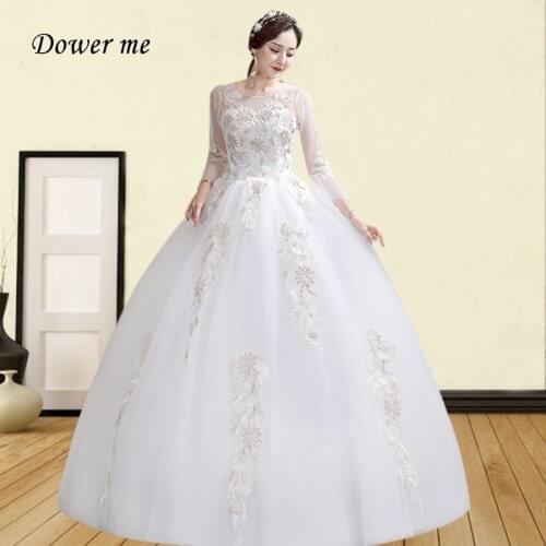 Embroidery Lace Wedding Dress GR747 Plus Size Wedding Dresses Elegant Flare Sleeve Wedding Gowns White Vestido De Noiva 2020