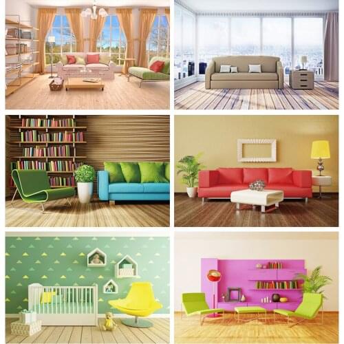 Laeacco Cozy Wooden Shelf Sofa Chair Wooden Floor Interior Photo Backgrounds Customized Photography Backdrops For Photo Studio