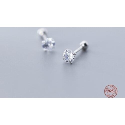 LKO 925 Sterling Silver Shiny CZ Zircon Screw Stud Earrings For Women Girls Mini Minimalist Jewelry Party Accessories Brincos