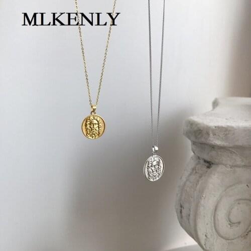 MLKENLY 925 Sterling Silver European and American foreign currency old man avatar coin pendant For Women luck Jewelry new 2019