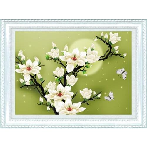 Moonlight magnolia flowers 3D cross stitch Needlework DIY DMC Cross stitch,Embroidery kits Sets enough thread factory wholesale
