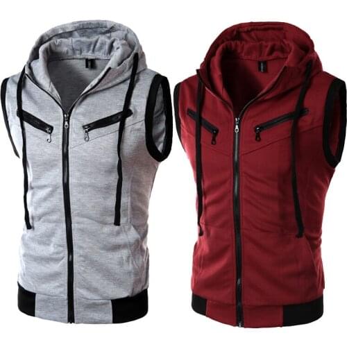 Men Casual Slim Sleeveless Zip Hooded Hoodies Vest Waistcoat 3 COLOR