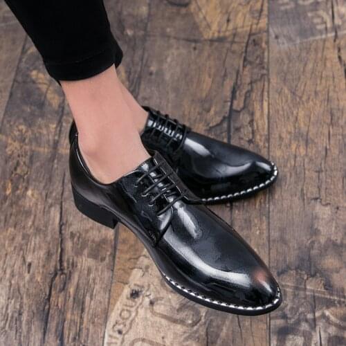 Men Leather Shoes Oxford Leather Mens Dress Shoes lace up Business Flat Shoes Breathable black Mens Banquet Wedding Shoes