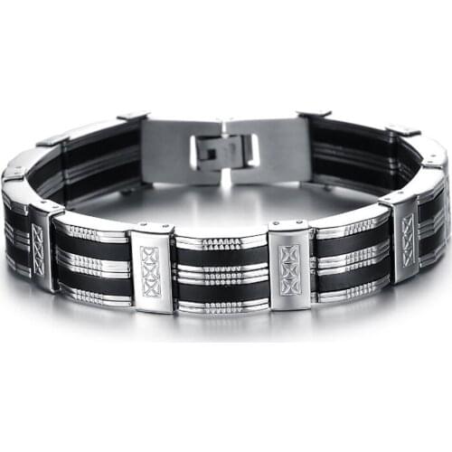 Stainless Steel Men Punk Rock Genuine Silicone Fashion Bracelet Bangle Jewelry Gift For Him