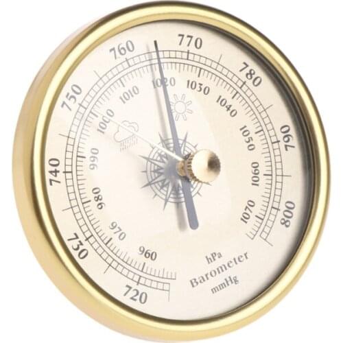 72mm Wall Hanging Barometer 1070hPa Gold Color Round Dial Air Weather Station