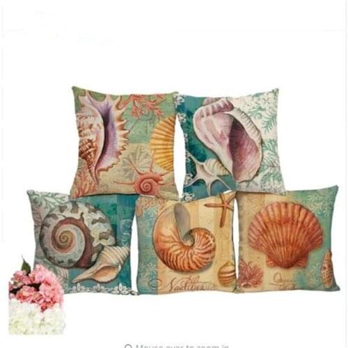 45cm Linen Blend Marine Sea Shell Pattern Throw Cushion Cover for Couch Capa De Almofada Bedding Ocean Decoration