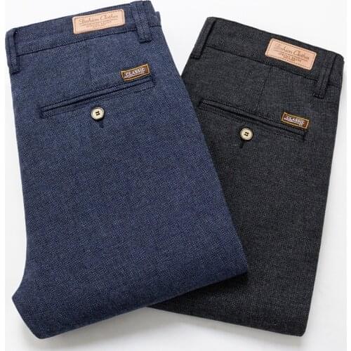 2020 New Mens Pants Slim Casual Pants Full Length Fashion Business Stretch Trousers Male Brand Pants Black Blue Pantalones