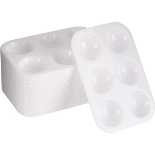 PPYY NEW -24 Pieces Plastic Paint Palettes 6 Well Rectangular Watercolor Palette Painting Tray, White