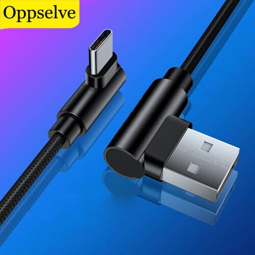 Oppselve USB Type C Fast Charging L Shape Cable for Huawei P40 P30 Pro lite Sumsang S20 S10 Plus Note 20 Ultra Mobile Phone Wire
