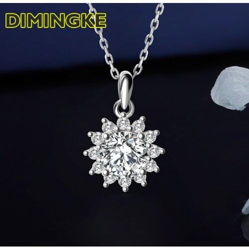DIMINGKE 1CT 6.5MM D Sun Flower Moissanite Necklace Passed Diamond Test S925 Silver Woman Jewelry Wedding Party Gift