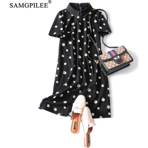 Dress Plus Size Summer Dresses For Women A-line Print Short Above Knee Midi Empire Peter Pan Collar Office Dress Ladies Dresses